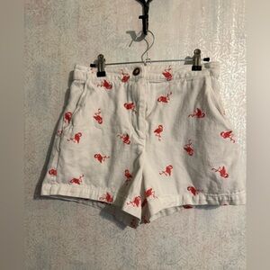 Jun & Ivy Pink Flamingo Print Women's White Shorts, Sz Small, 100% Cotton